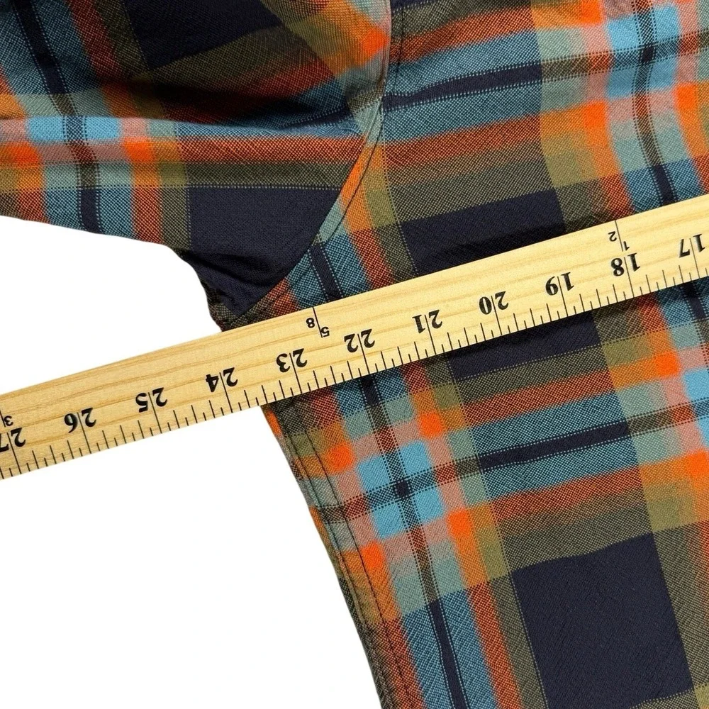 The North Face Mens L Orange/Navy Blue Plaid 100% Cotton Flannel Long Sleeve